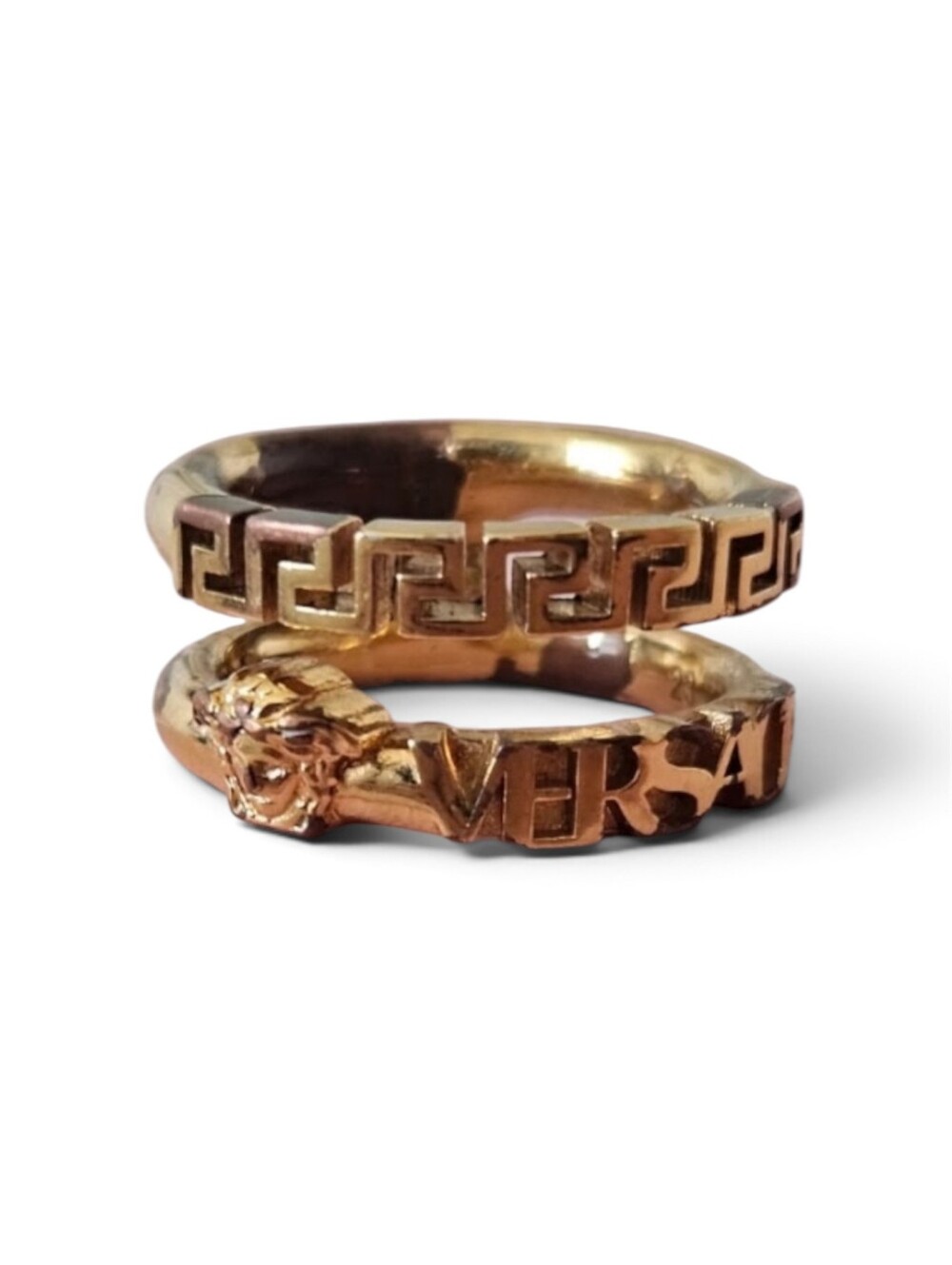 Versace Gold Medusa and Greek Key Stacking Ring Set